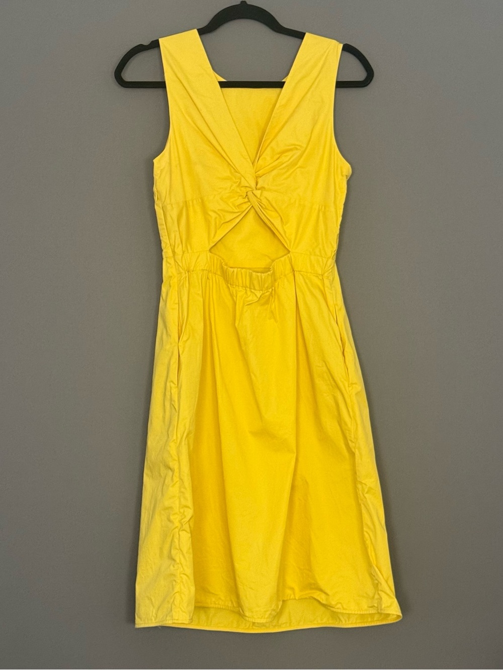 Everlane A-Line Butter Yellow Open Back Sleeveless Cotton Midi Dress Size 4 - Picture 3 of 14